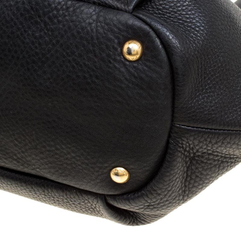 Prada Black Pebbled Leather Sacca 2 Manici Shoulder Bag 6