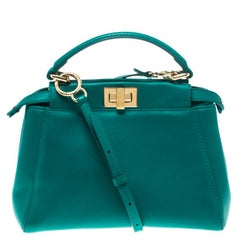Fendi Green Leather Mini Peekaboo Top Handle Bag