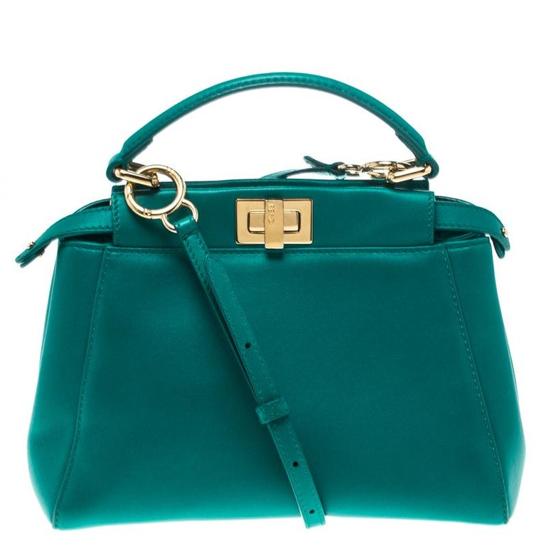 Fendi Green Leather Mini Peekaboo Top Handle Bag at 1stDibs