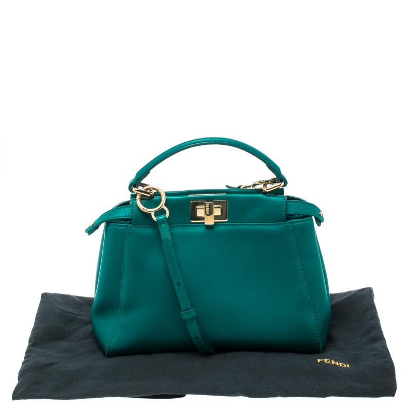 Fendi Green Leather Mini Peekaboo Top Handle Bag 3