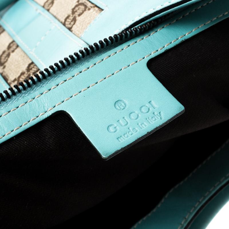 Gucci Turquoise Leather and GG Canvas Jackie O Hobo 3
