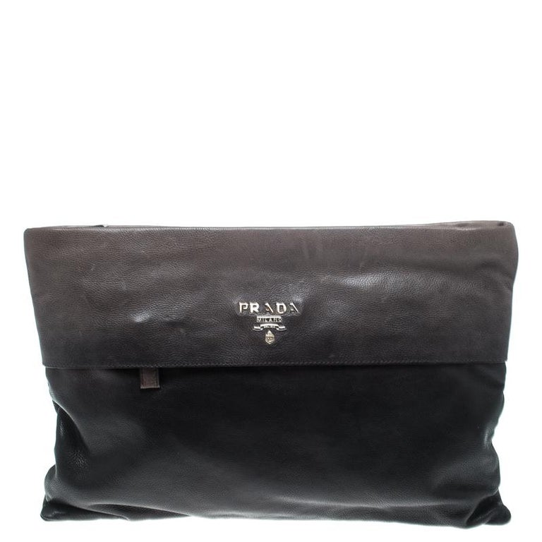 Prada Black/Grey Ombre Glace Leather Folders Clutch at 1stDibs | prada  ombre clutch