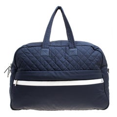 Chanel Navy Blue Nylon Sport Line Front Zip Weekender Travel Bag