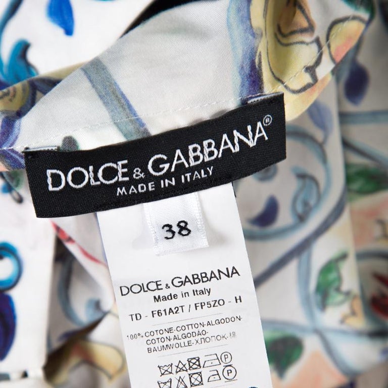 Dolce and Gabbana Majolica Printed Cotton Bell Sleeve Kaftan Dress S ...