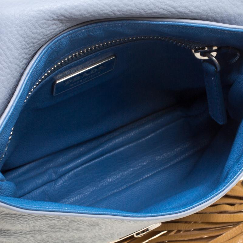 Prada Pale Blue/Beige Leather Tassel Shoulder Bag 2