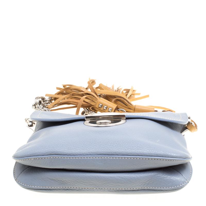 Prada Pale Blue/Beige Leather Tassel Shoulder Bag 3