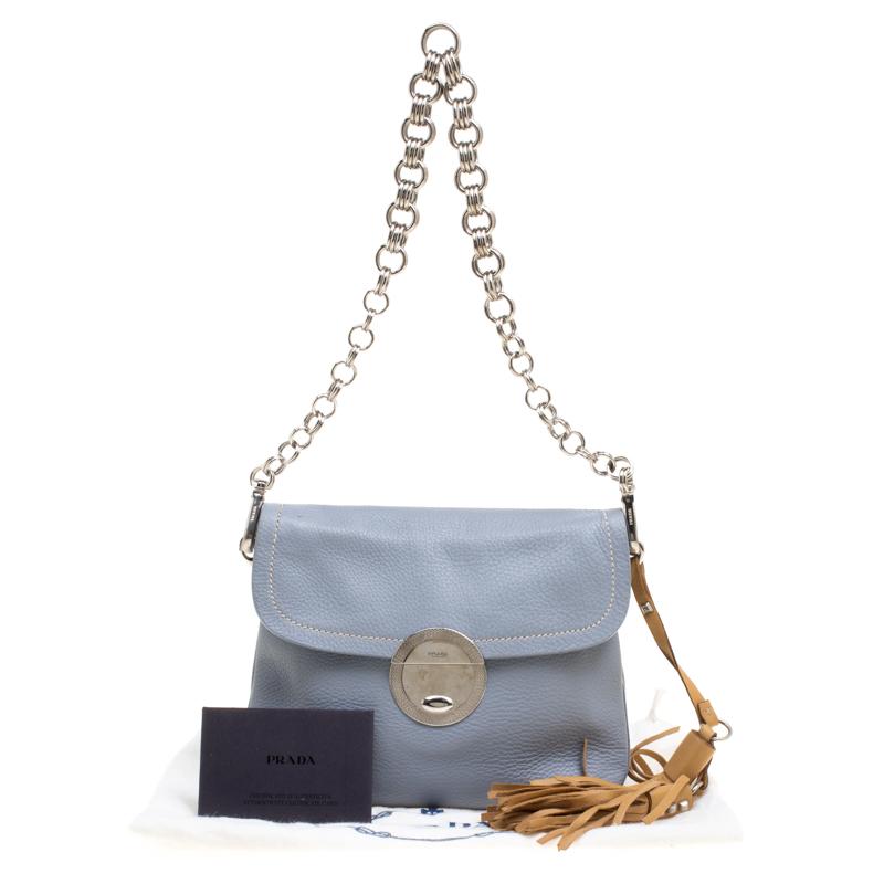 Prada Pale Blue/Beige Leather Tassel Shoulder Bag 4