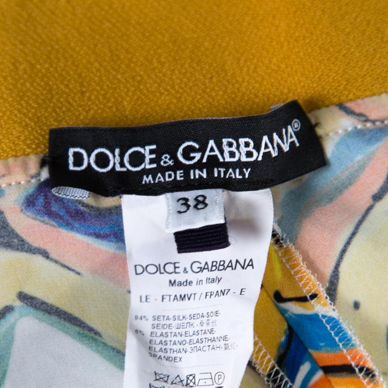 Women's Dolce and Gabbana Majolica Printed Silk Elasticized Waist Skinny Pants S