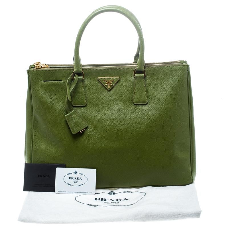 Prada Green Saffiano Lux Leather Large Double Zip Tote 4
