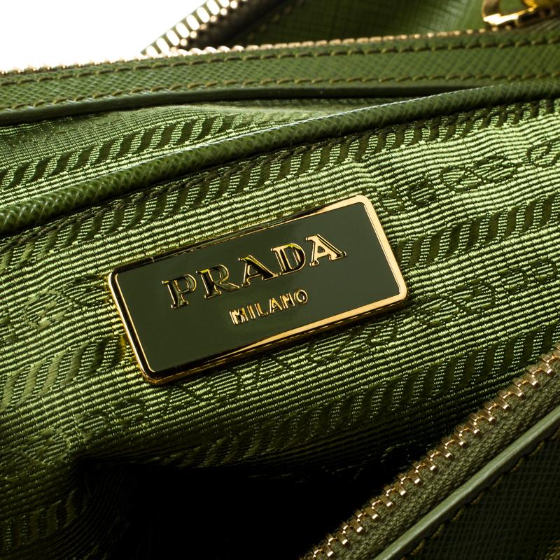 Prada Green Saffiano Lux Leather Large Double Zip Tote 3