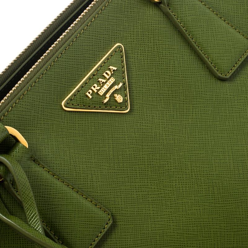 Prada Green Saffiano Lux Leather Large Double Zip Tote 1