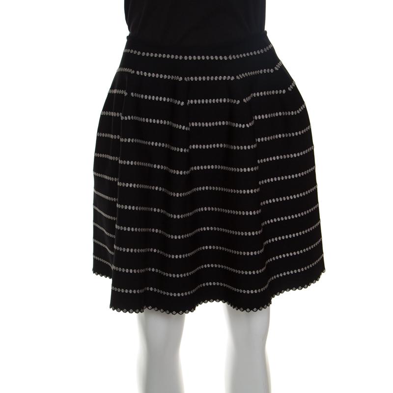 Black Alaia Monochrome Embossed Jacquard Knit High Waist Mini Skirt M