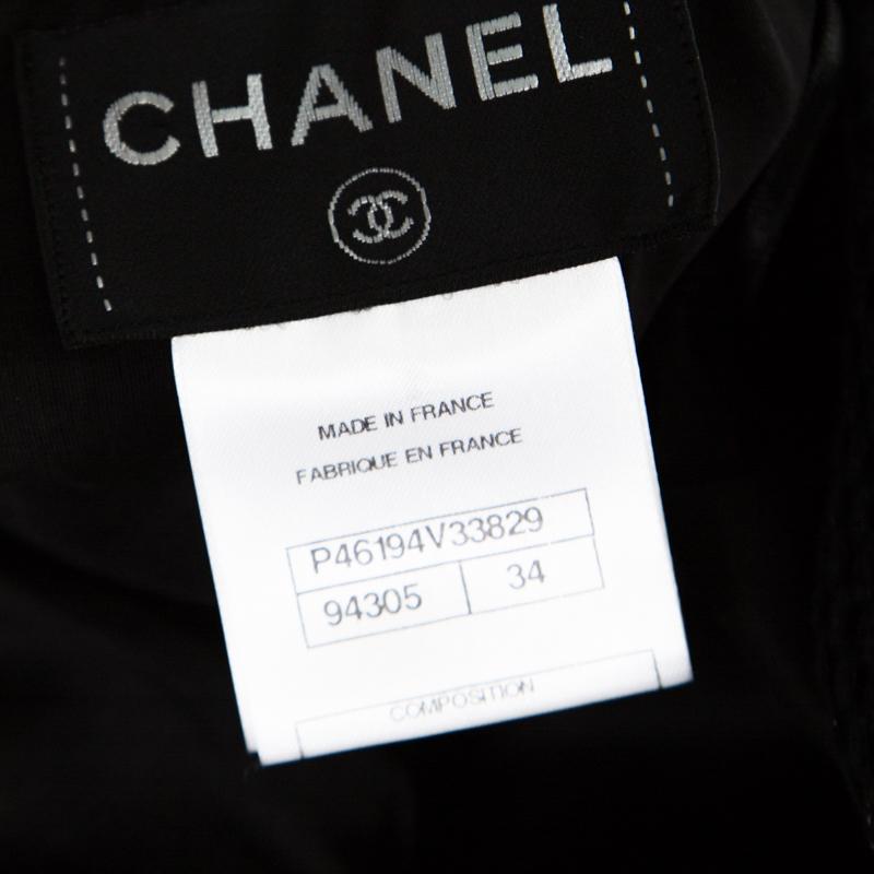 Chanel Black Textured Glitter Effect Cotton Bow Detail Long Sleeve Dress S 1