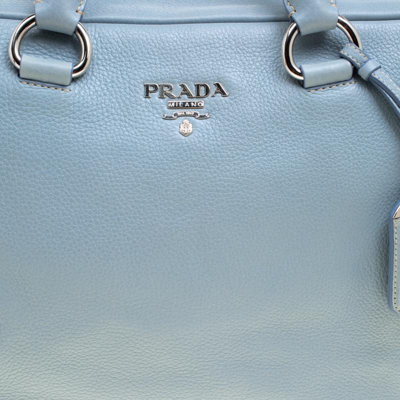 Women's Prada Dusty Blue Vitello Diano Leather Bowler Bag