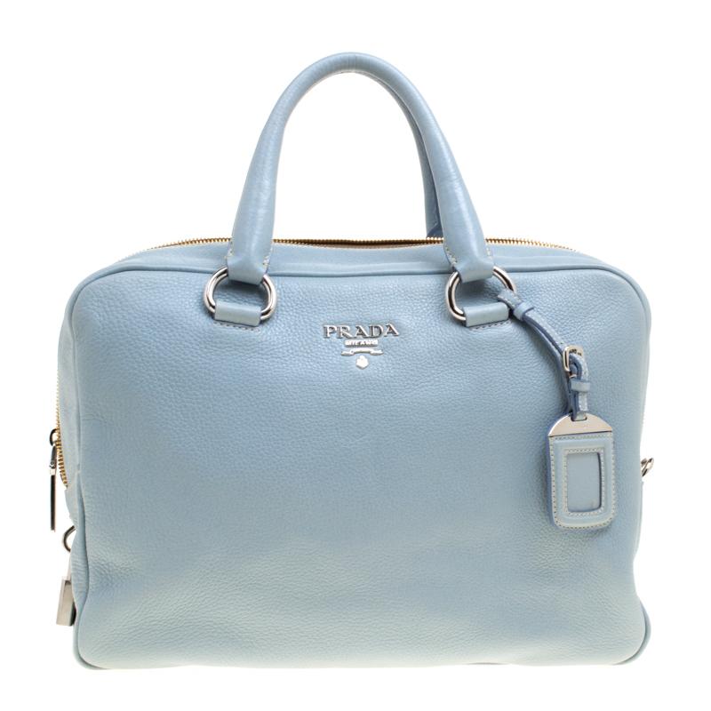 Prada Dusty Blue Vitello Diano Leather Bowler Bag 1