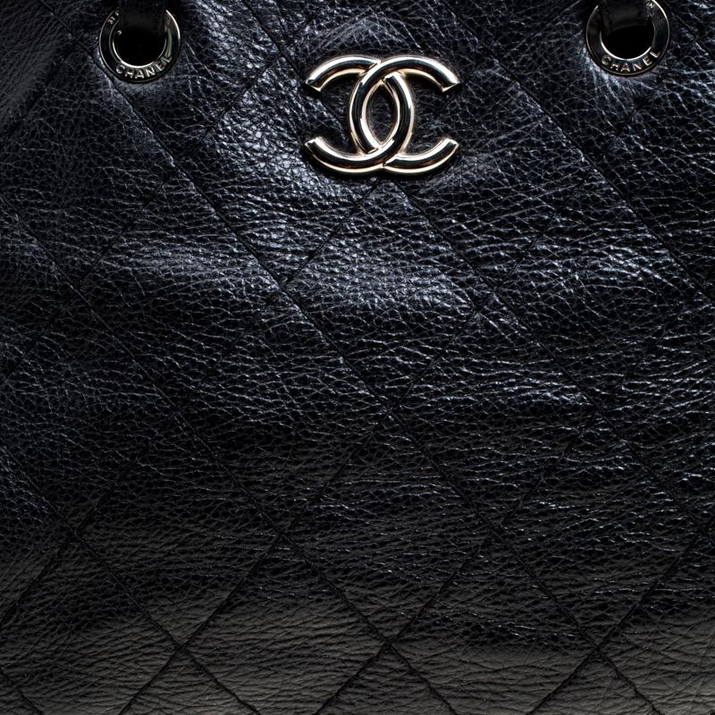 Chanel Black Quilted Glazed Leather Large On the Road Tote 7