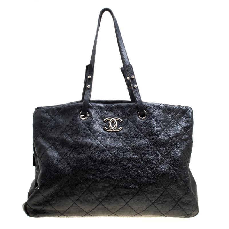 Chanel Black Quilted Glazed Leather Large On the Road Tote 6