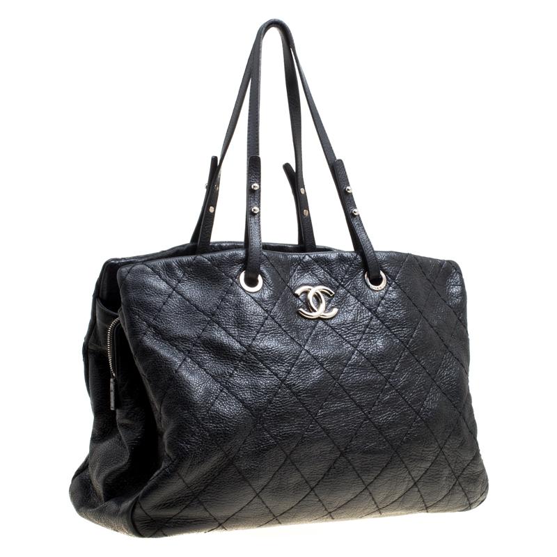 Chanel Black Quilted Glazed Leather Large On the Road Tote 4