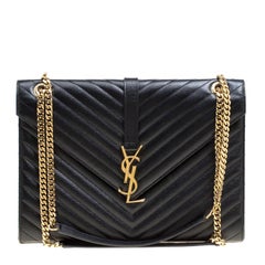 Saint Laurent Black Matelasse Leather Large Cassandre Flap Bag