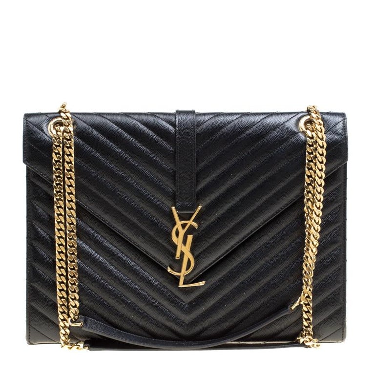Yves Saint Laurent Envelope Flap Matelasse Leather Wallet Black