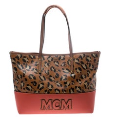 MCM Multicolor Animal Print Leather Shopper Tote