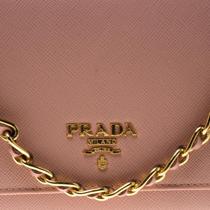 Women's Prada Pink Saffiano Metal Leather Wallet on Chain