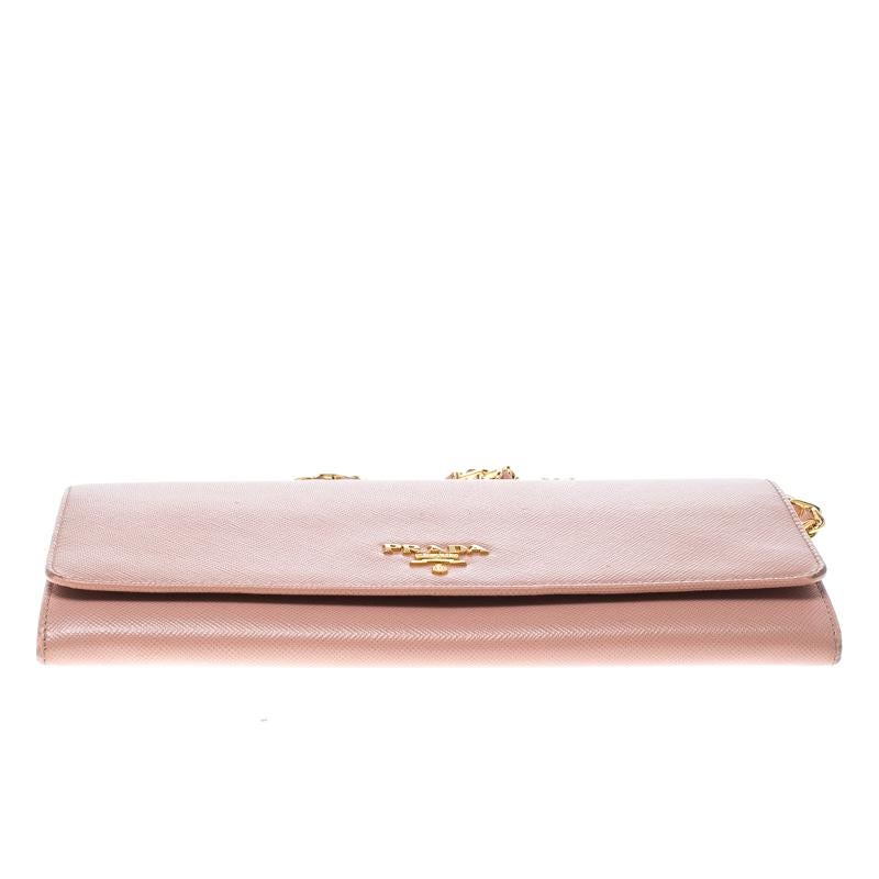 Prada Pink Saffiano Metal Leather Wallet on Chain 4