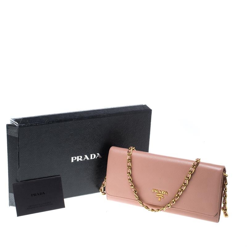 Prada Pink Saffiano Metal Leather Wallet on Chain In Good Condition In Dubai, Al Qouz 2