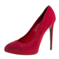 Dolce and Gabbana Red Suede Crystal Embellished Platform Pumps Size 39