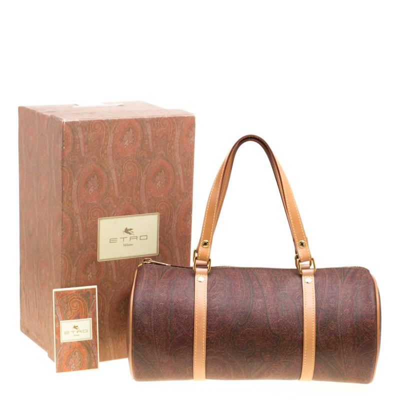 Etro Brown Paisley Printed Coated Canvas Boston Bag 5