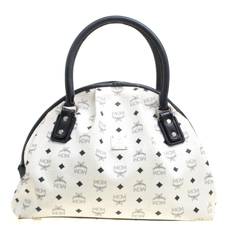 MCM White Visetos Leather Dome Satchel For Sale at 1stdibs
