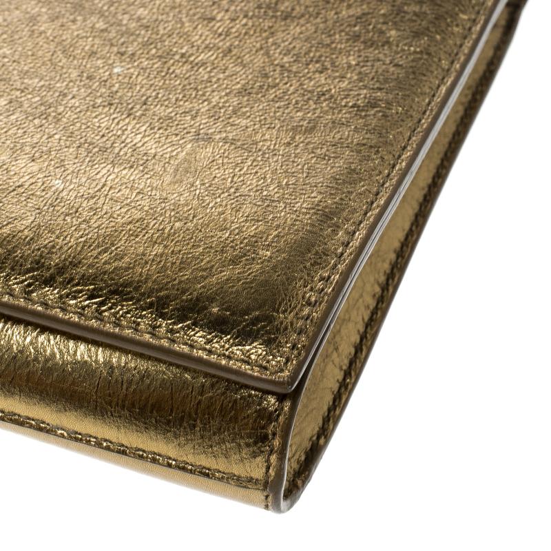 Saint Laurent Mettalic Gold Patent Leather Belle De Jour Flap Clutch 1