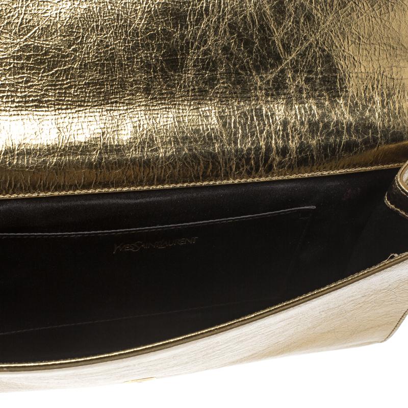 Saint Laurent Mettalic Gold Patent Leather Belle De Jour Flap Clutch 2