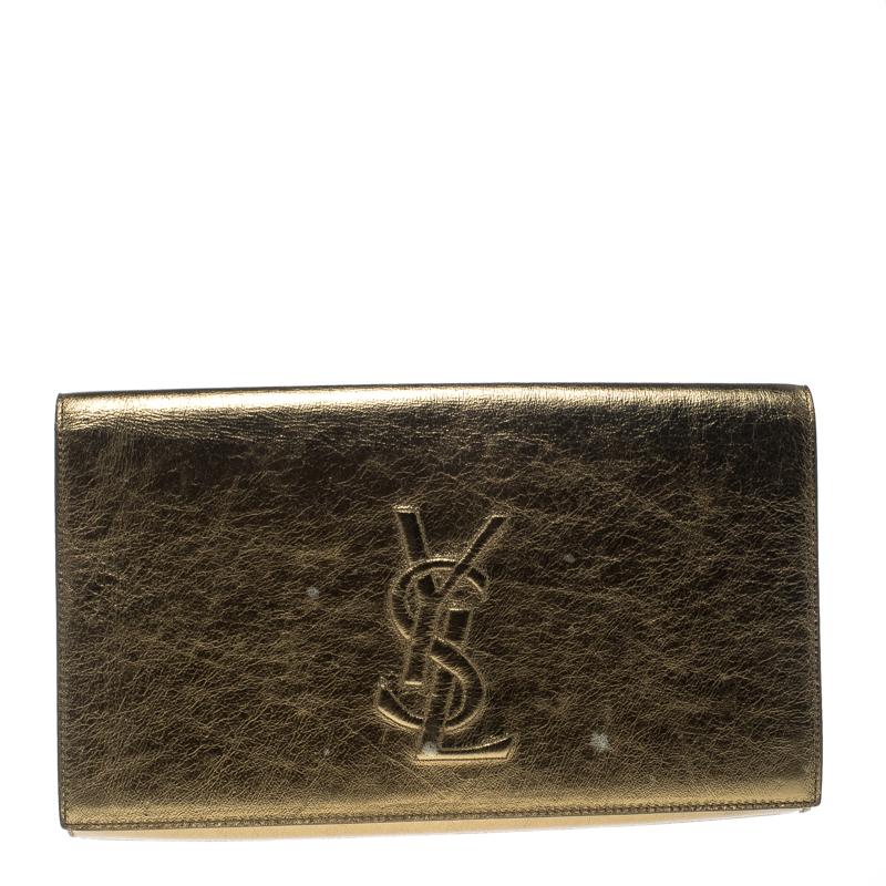 Saint Laurent Mettalic Gold Patent Leather Belle De Jour Flap Clutch