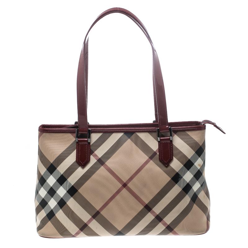 Burberry Beige/Red Supernova PVC and Patent Leather Small Nickie Tote 1