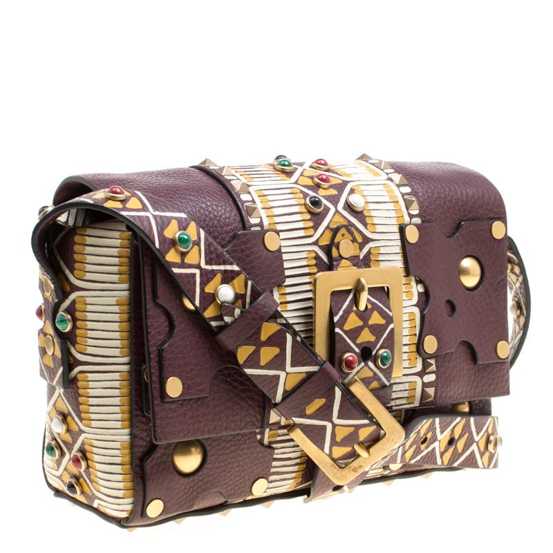 Women's Valentino Burgundy Leather Painted Studs Box Bag