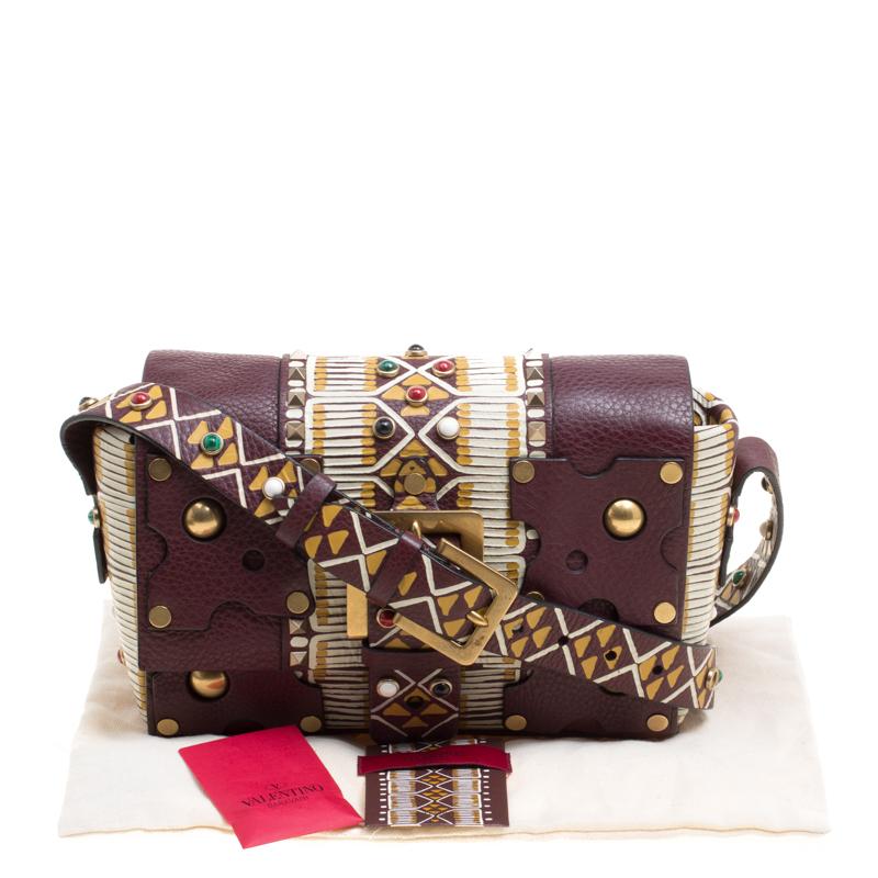 Valentino Burgundy Leather Painted Studs Box Bag 4