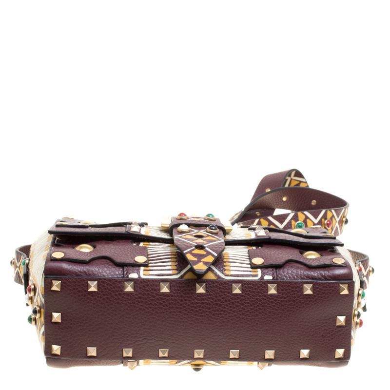 Valentino Burgundy Leather Painted Studs Box Bag 6