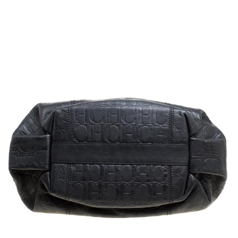 Carolina Herrera Black Monogram Leather Shoulder Bag 3