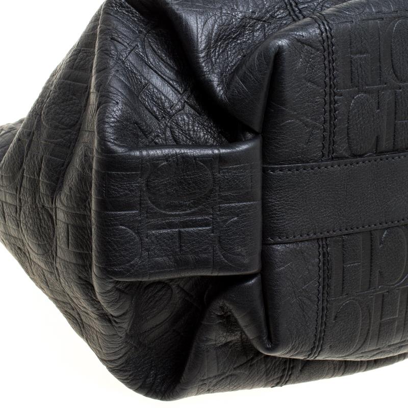 Carolina Herrera Black Monogram Leather Shoulder Bag 4