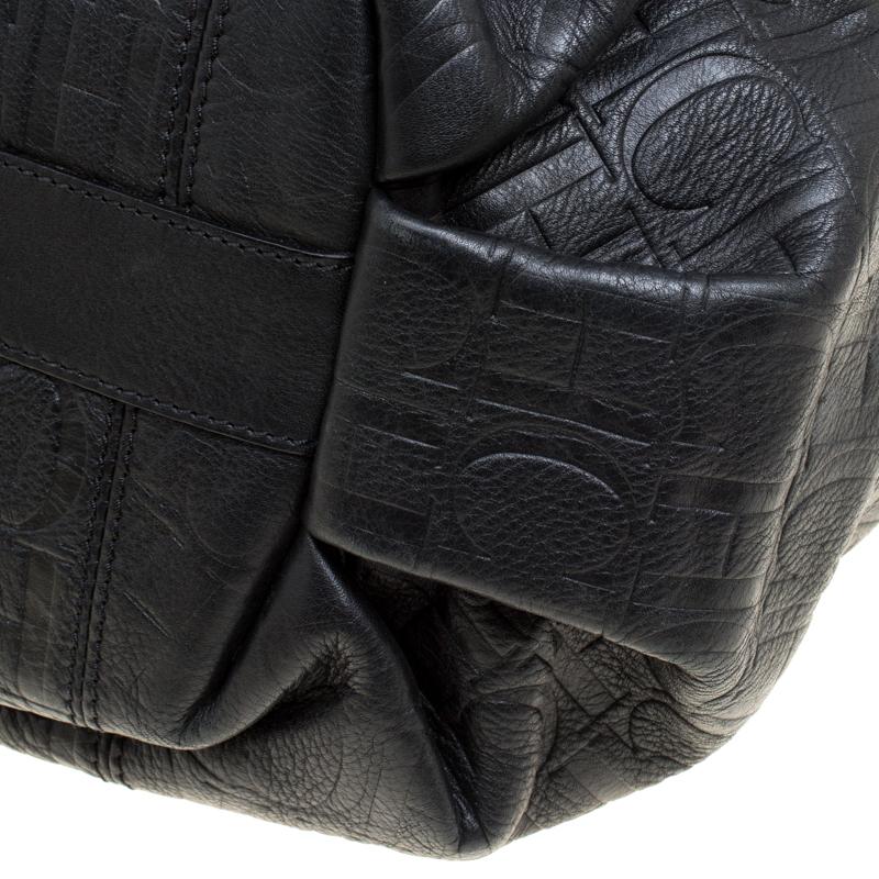 Carolina Herrera Black Monogram Leather Shoulder Bag 6