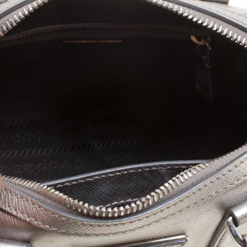 Prada Metallic Grey Saffiano Lux Leather Crossbody Bag 1