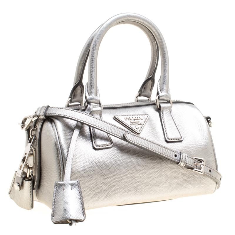 Prada Metallic Grey Saffiano Lux Leather Crossbody Bag 3