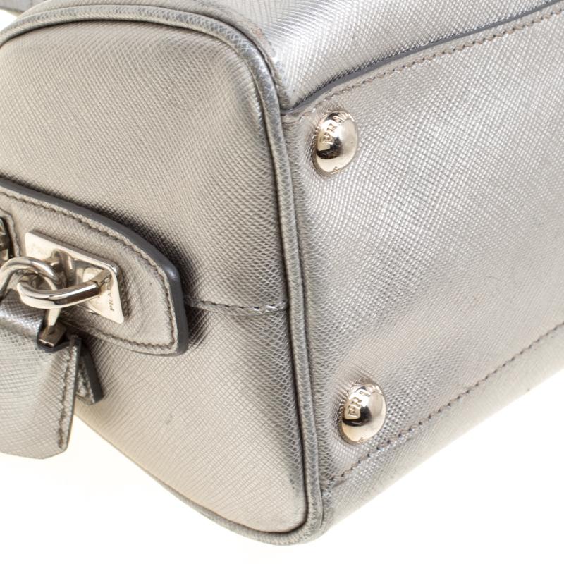 Prada Metallic Grey Saffiano Lux Leather Crossbody Bag 4