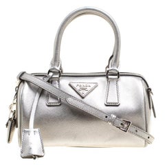 Prada Metallic Grey Saffiano Lux Leather Crossbody Bag
