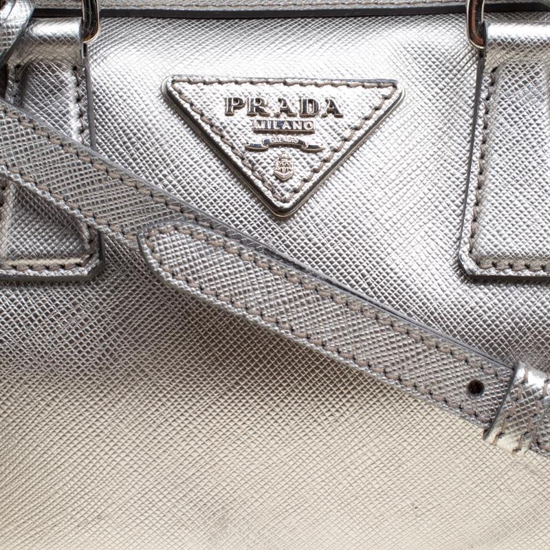 Women's Prada Metallic Grey Saffiano Lux Leather Crossbody Bag