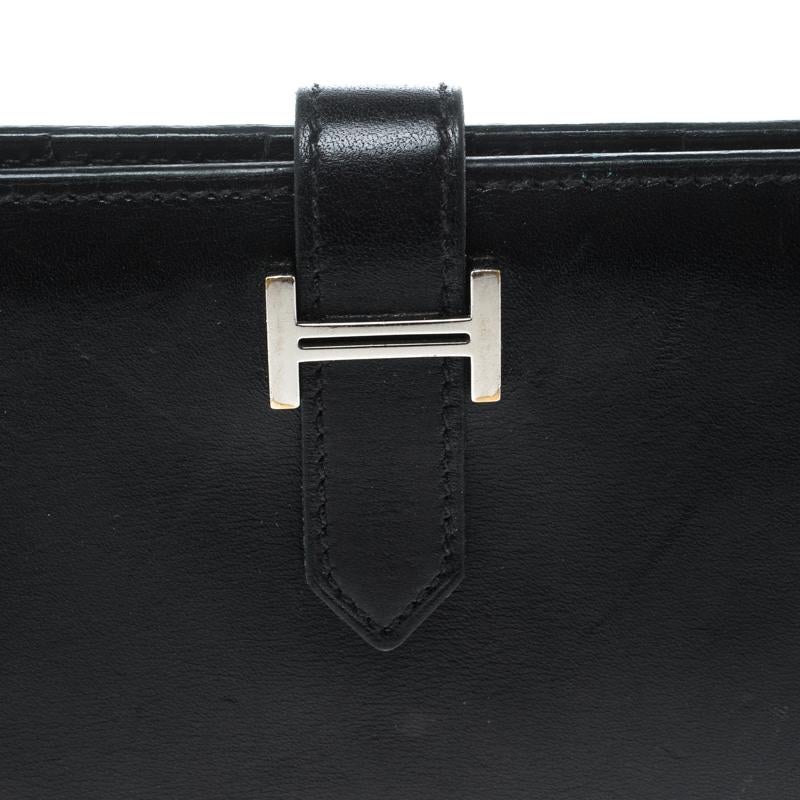 Hermes Black Box Calf Leather Bearn Gusset Wallet 1