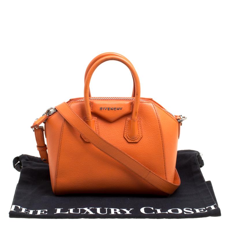 Givenchy Orange Leather Mini Antigona Satchel In Good Condition In Dubai, Al Qouz 2