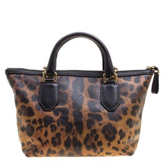 Dolce and Gabbana Beige Leopard Print Canvas Tote