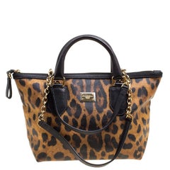 Dolce and Gabbana Beige Leopard Print Canvas Tote